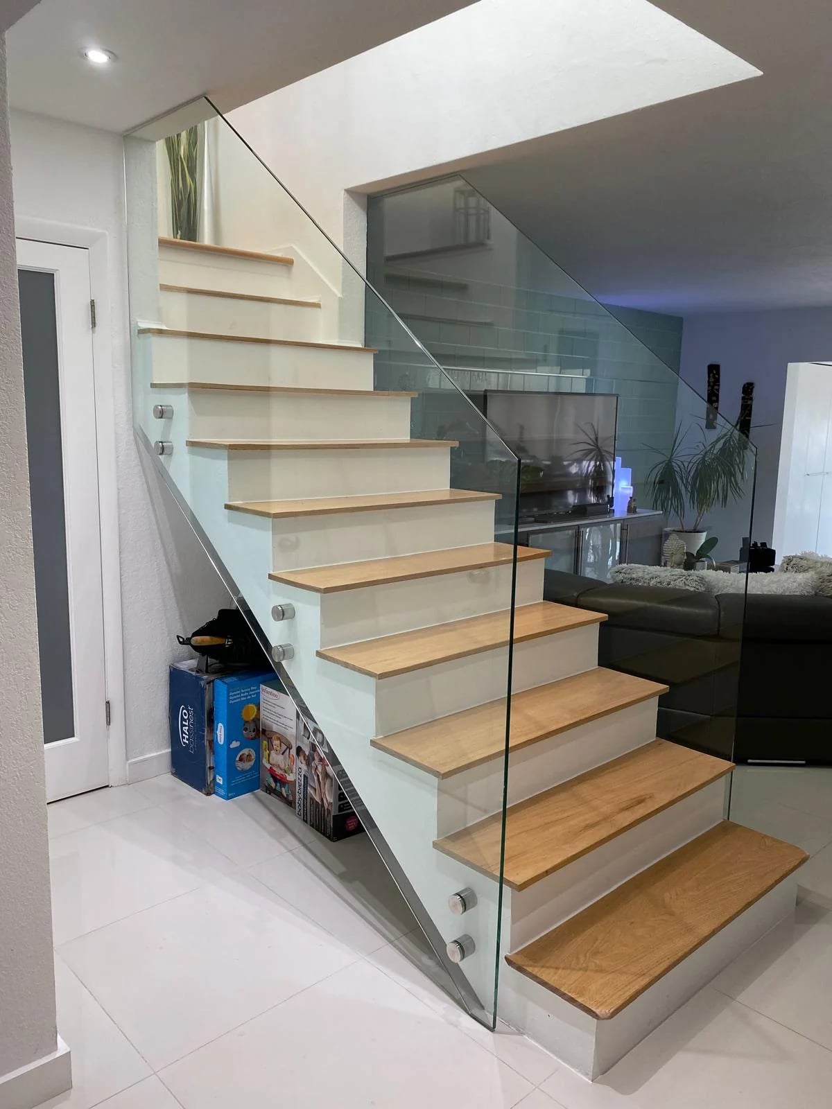 Luxury glass staircase railing South Florida home