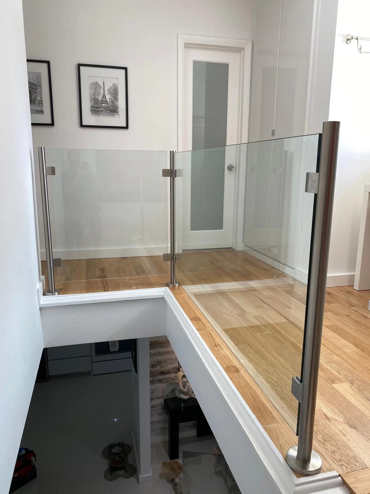 Modern staircase glass railing Broward County