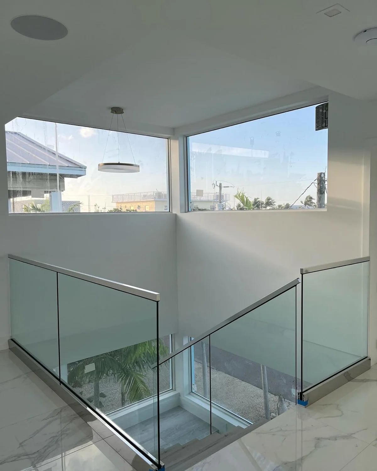 Staircase glass panel railing Broward County FL
