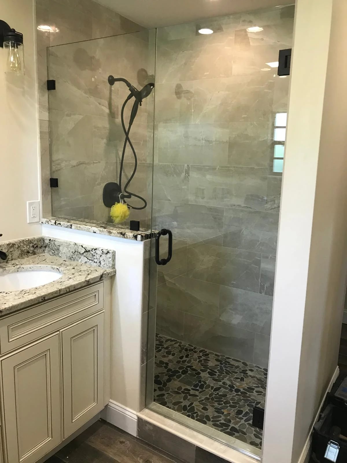 Modern bathroom shower glass installation Miami