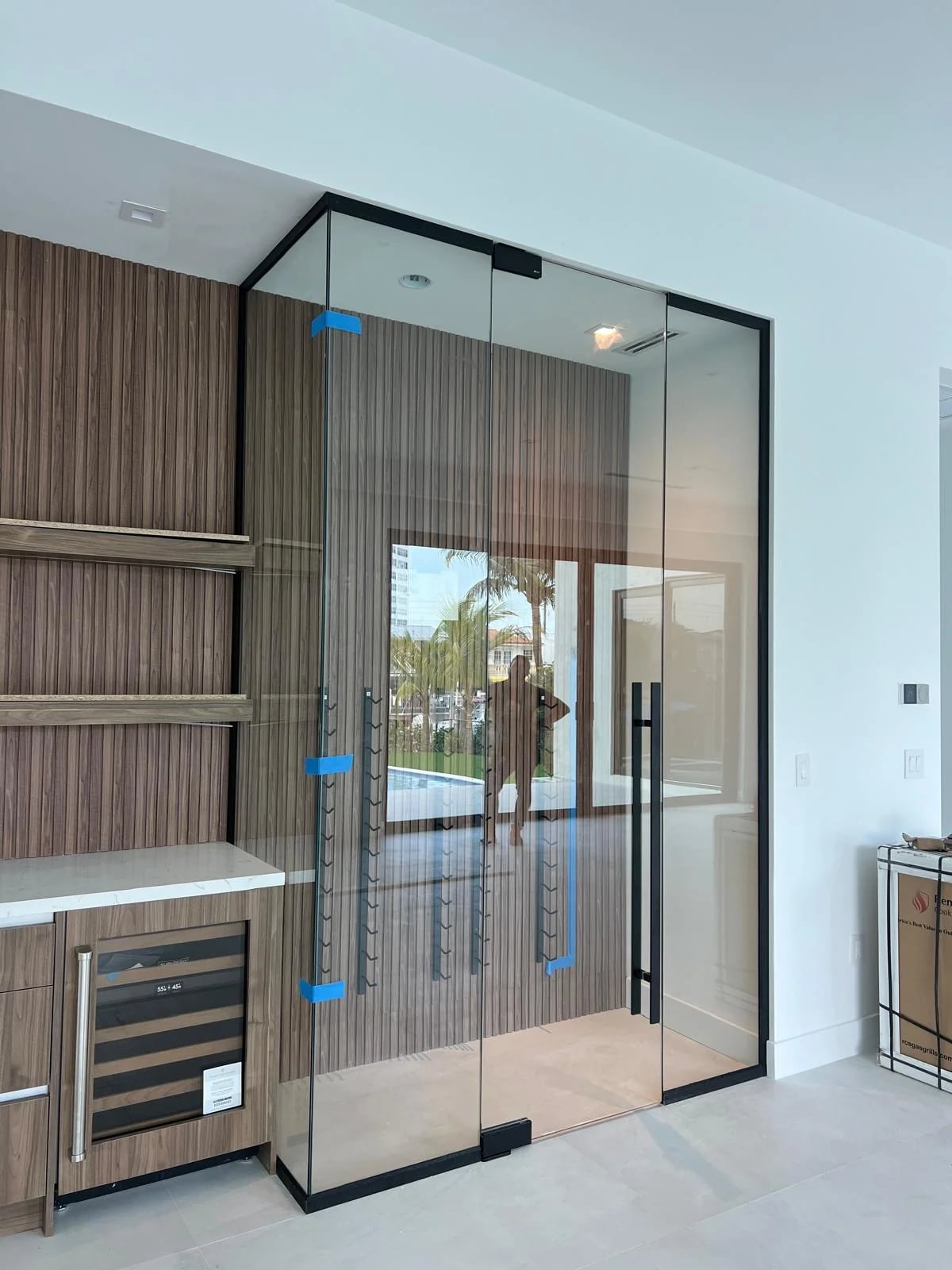 Custom wine cellar glass wall Miami